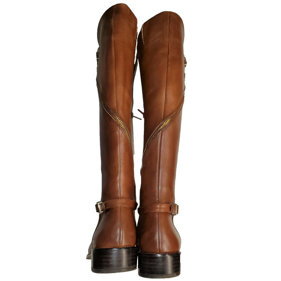 Gianni Bini Brownish Red Leather Boots Gold Zipper Buckle Accents 8M Low Heel - Picture 5 of 7